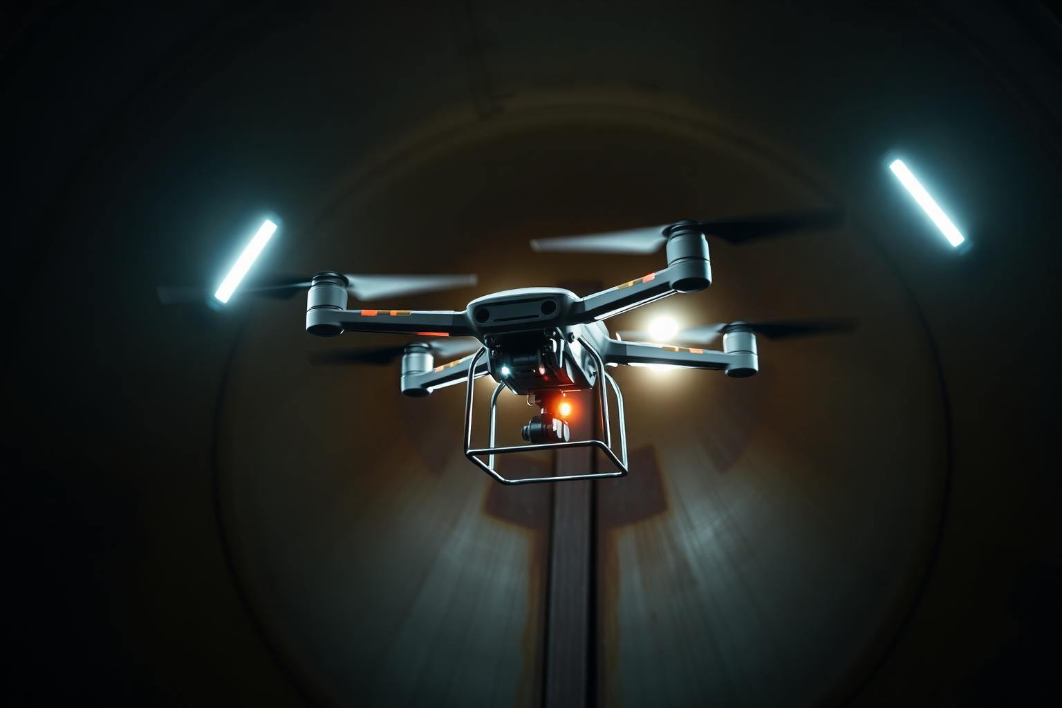 Elios 3 drone inspecting interior of storage tank