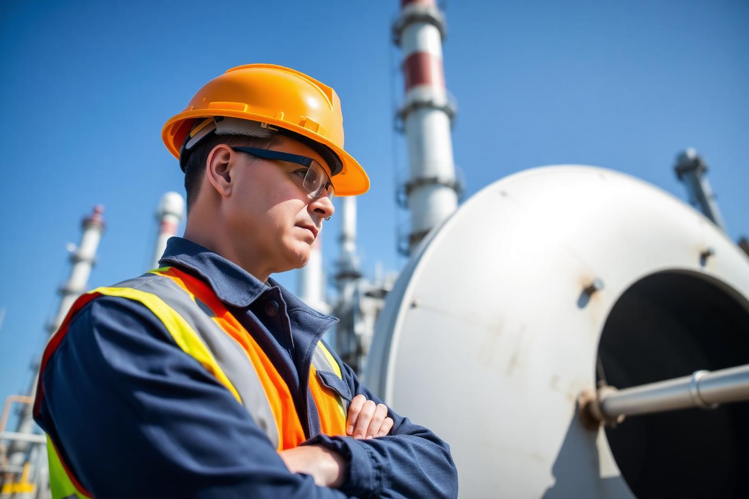 Industrial inspector at chemical plant